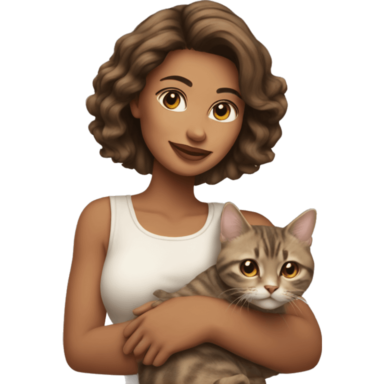 pretty woman holding tabby cat emoji