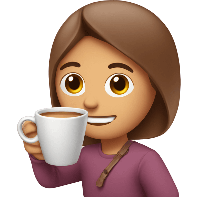 Tomando café en taza rosada  emoji