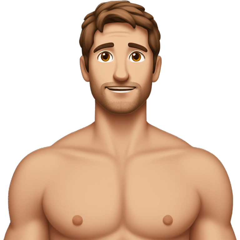 guy with brown hair shirtless holding wiener dog ￼ emoji