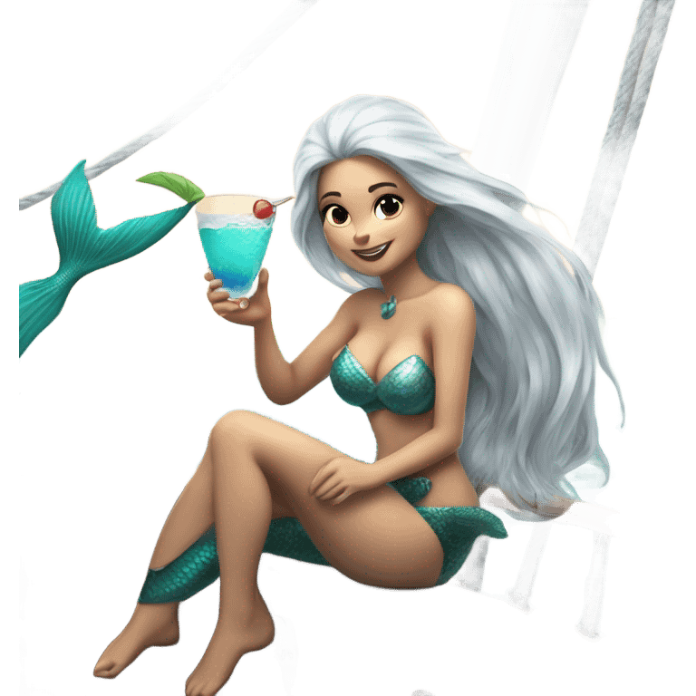 Silver-haired mermaid on a sailboat drinking a cocktail  emoji