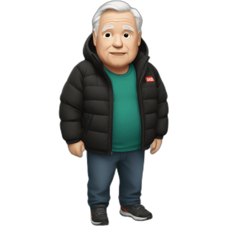 old white man overweight with black and red supreme north face jacket emoji