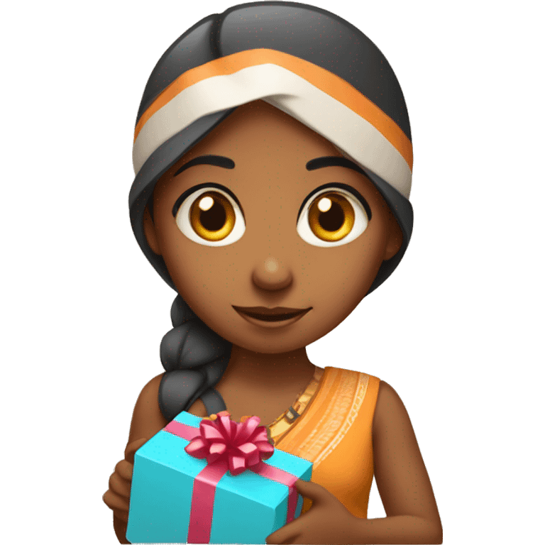 An Indian girl holding a gift emoji