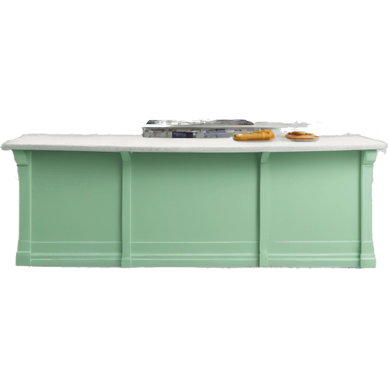 Realistic front facing mint green kitchen counter island bar. emoji