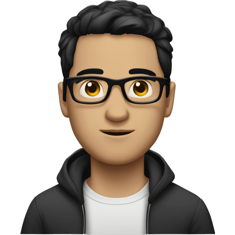 a guy with blck hair, short black hair, glasses, black eye, white skin emoji