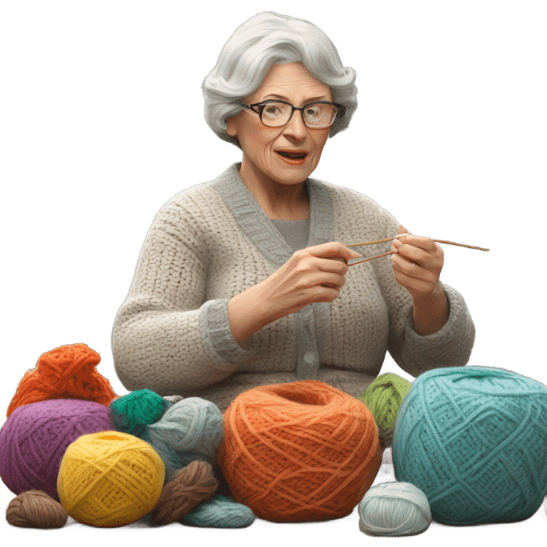 3d hyper realistic senior woman knitting  emoji