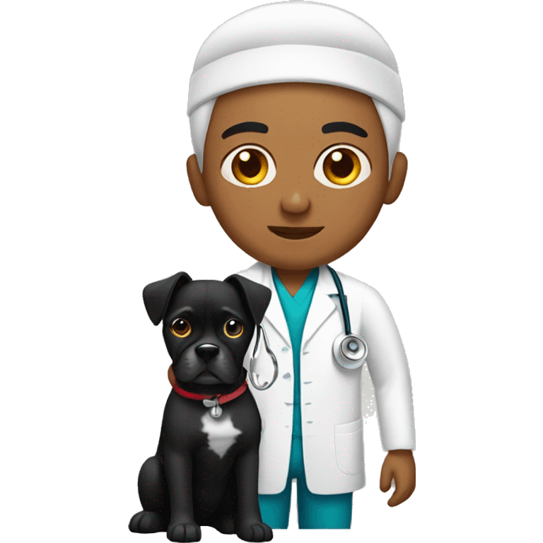 Young Mexican doctor with black boxer dog  emoji