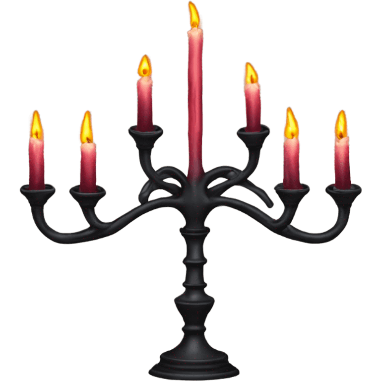 black seven-branched candelabrum with burgundy flames emoji