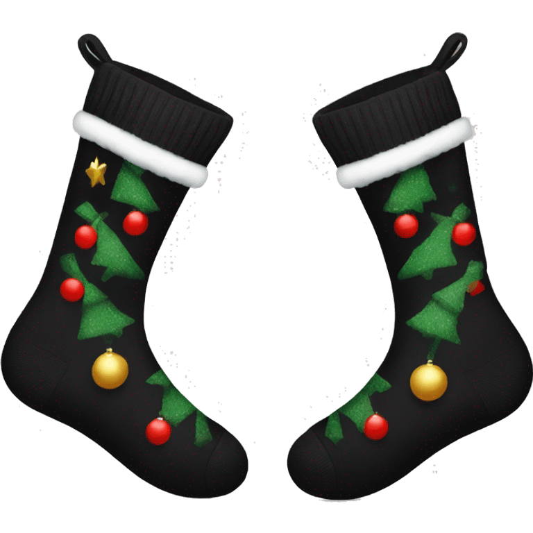 a pair of black socks adorned with a christmas pattern emoji