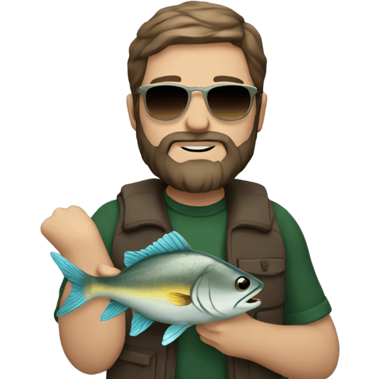 White man brown hair with a beard and sunglasses on holding a fish emoji