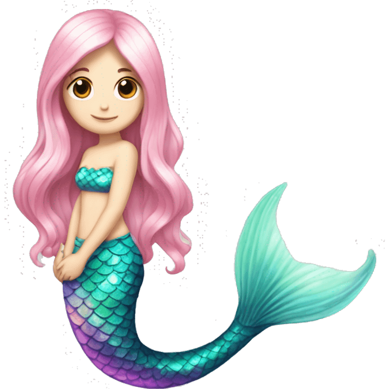 Iridescent mermaid tail full body white girl long hair pink emoji