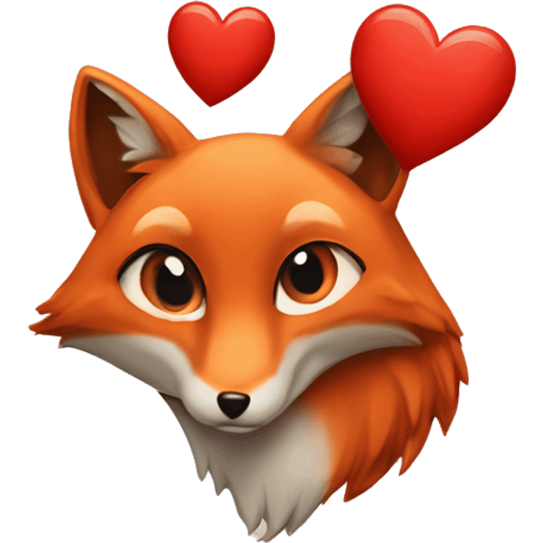 deep lush red fox face with tiny red heart instead of eyes emoji