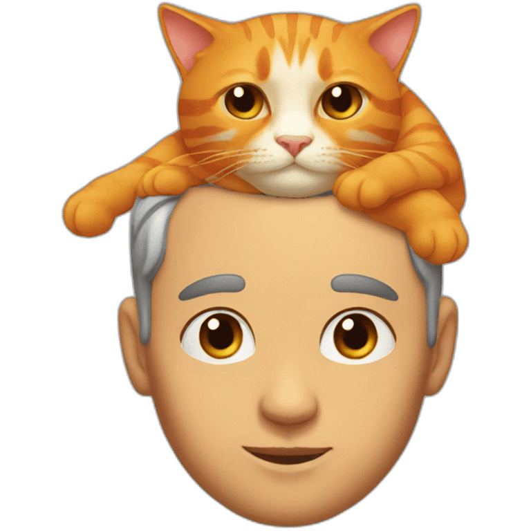 man with ana orange cat on top of his head emoji