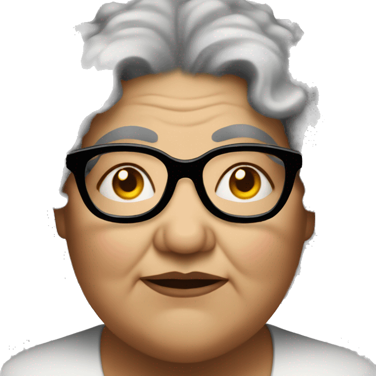 old fat woman with curly hair, hazelnut eyes and glasses emoji