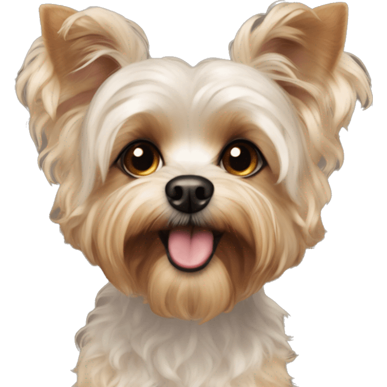 yorkie bichon mix dog with light tan curly fur very very LONG ears dark brown eyes emoji