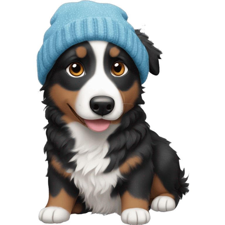 Small black australian shepherd dog wearing a knit cap emoji