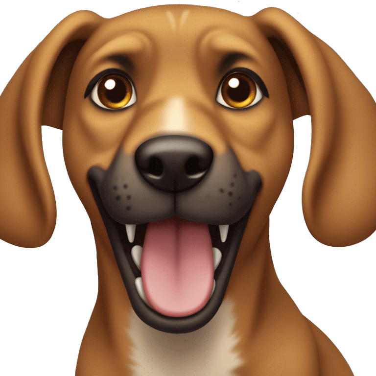 brown mutt dog with black stripes and a big mouth  emoji