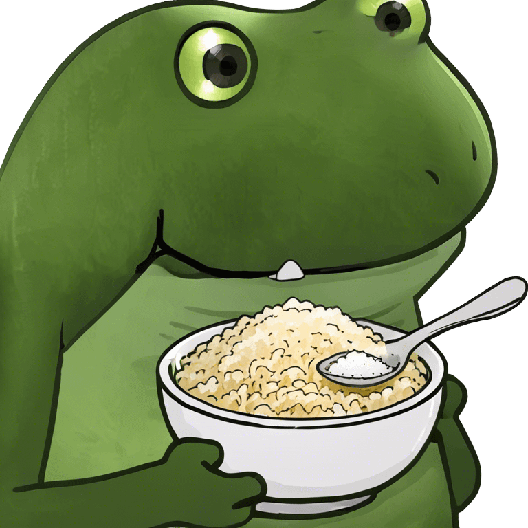 Bufo eating a bowl of rice with a spoon of salt  emoji