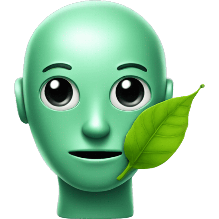 a green friendly bot that has a leaf sticking out of his head emoji