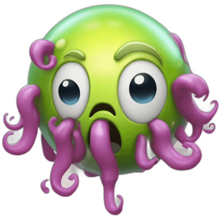 3d sphere with a cartoon stupid dropper Glow Squid skin texture with testy eyes emoji