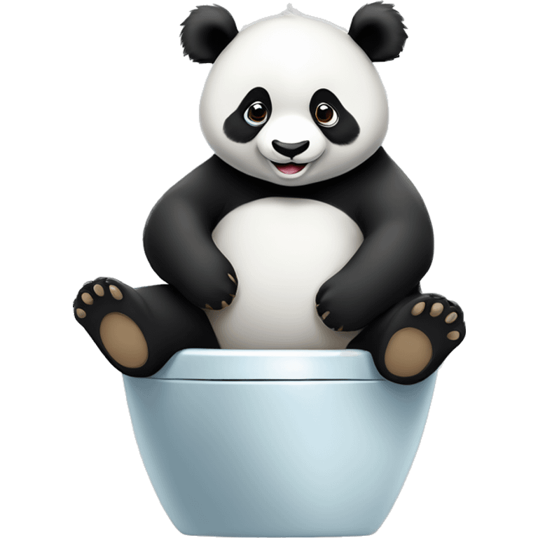 Un Panda assis sur des WC sourit, heureux  emoji