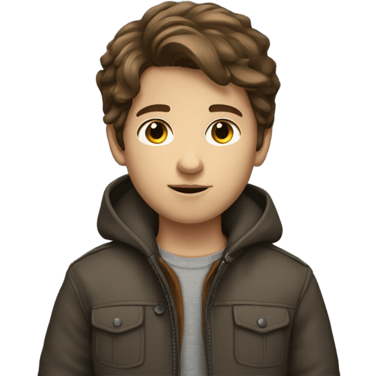 brown haired boy in jacket with gray eyes  emoji