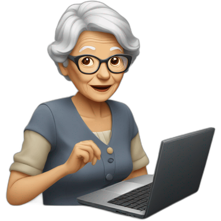 Old cool lady with a laptop. emoji