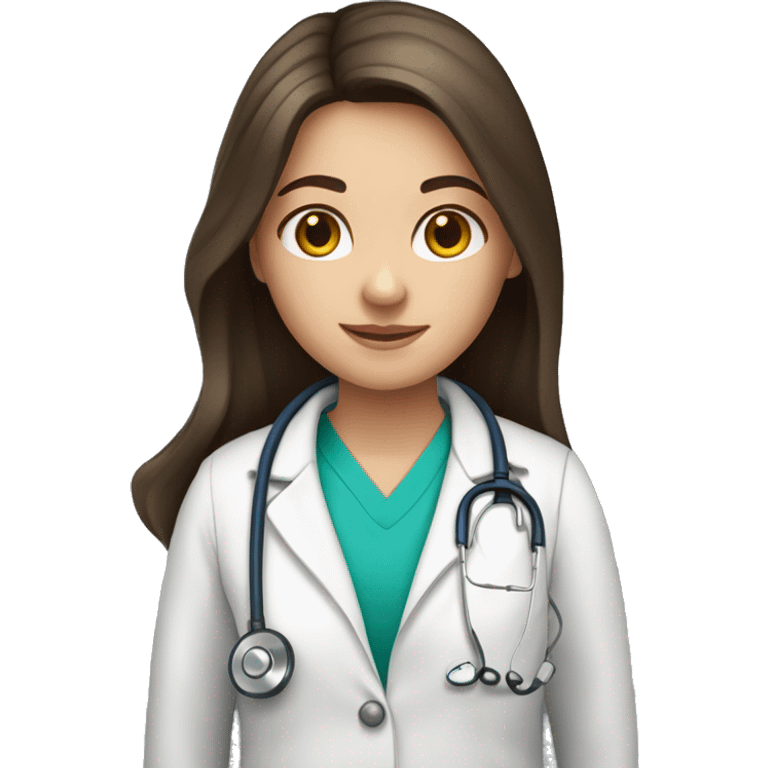 Caucasian girl with long dark brown hair, hazel eyes wearing a stethoscope  emoji