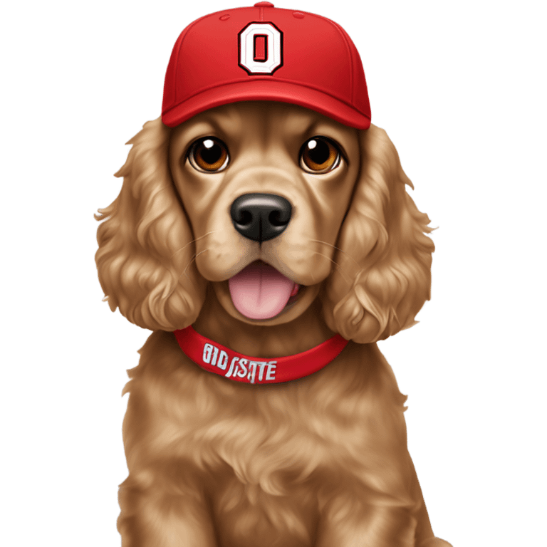 cocker spaniel wearing Ohio State baseball cap emoji