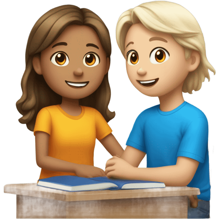 One Little Girl, white skin, bronze hair, smile, tutor, bright blue t shirt, icon  emoji