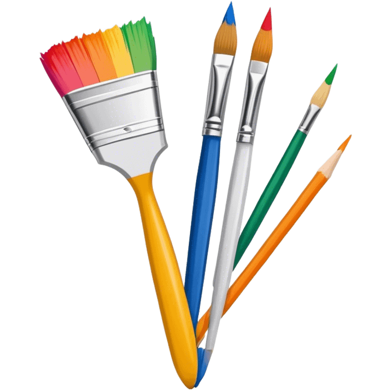 icon for Illustration hobbie, paintbrush and pencil under colurfull poster, simple lines, minimalistic style, transparent background. emoji