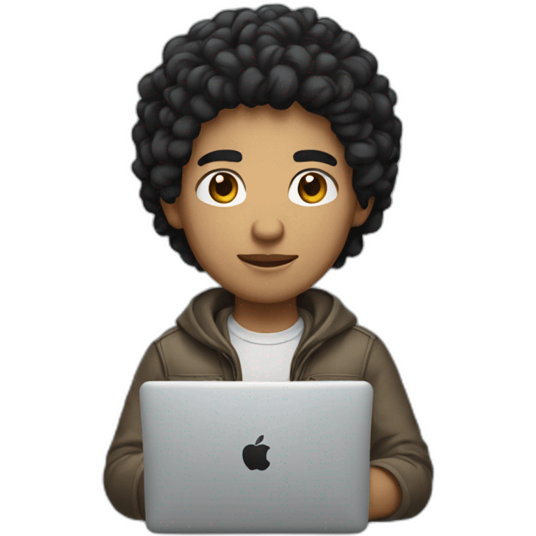 developer with mac laptop in front light skin tone and black hair emoji