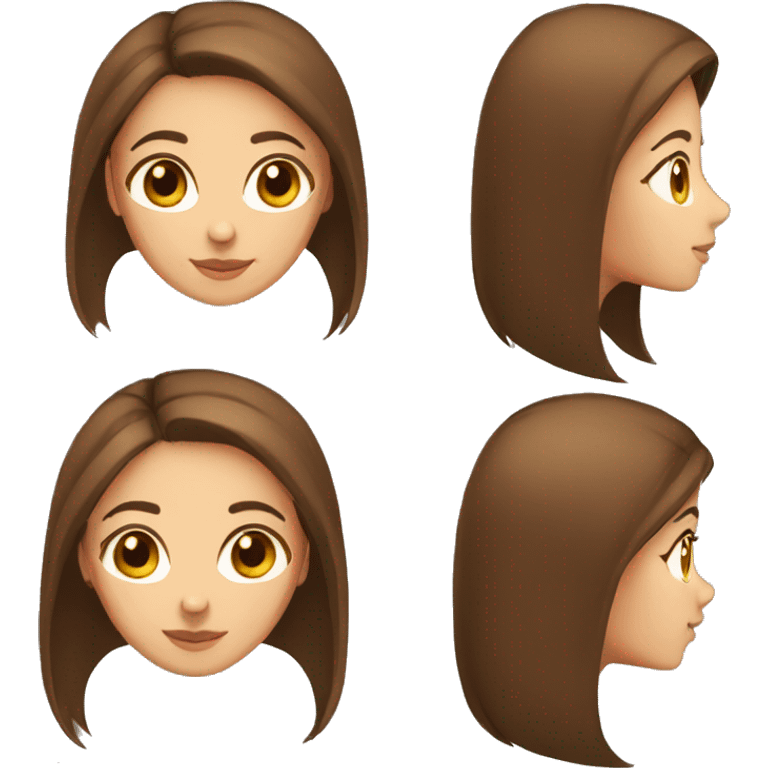 A girl with long straight brown hair, brown eyes, black T-shirt, fair skin. Works as a designer emoji