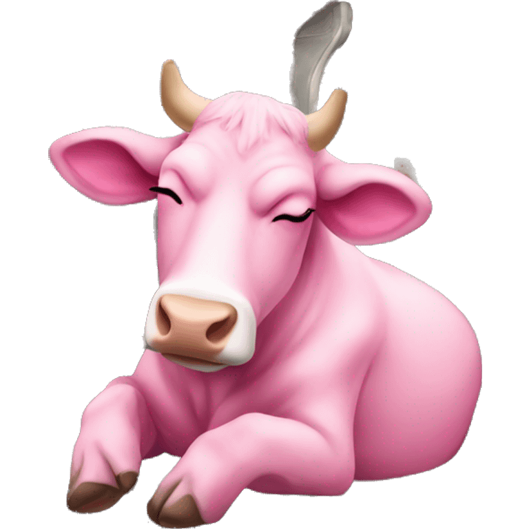 Pink cow asleep on subway emoji