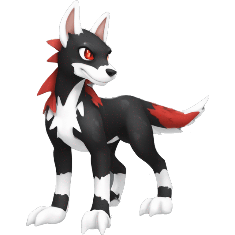 Black Cool Edgy Sergal-Houndoom-Fakémon  with White and Red Edgy markings emoji