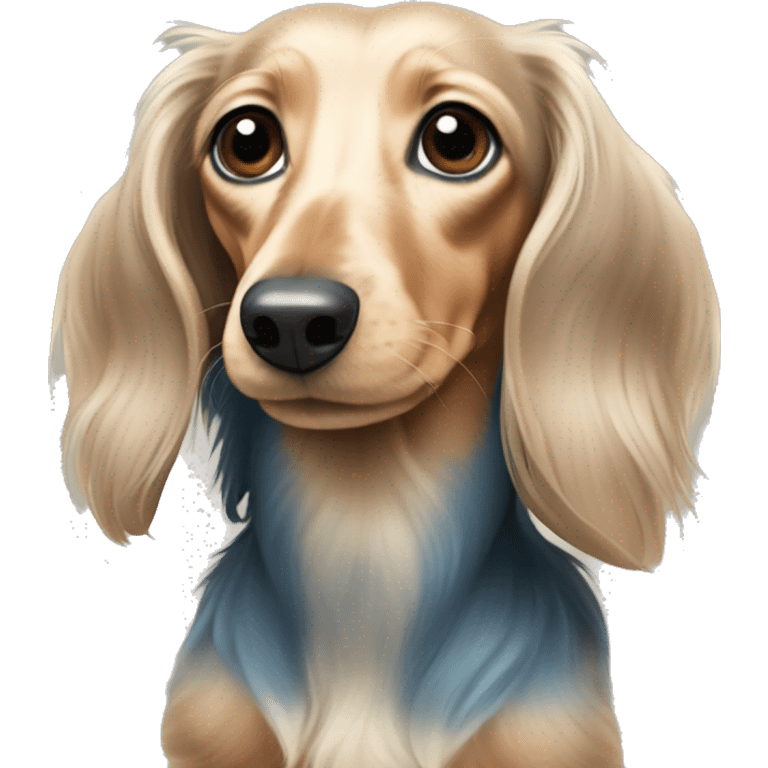 Blue and cream long haired dachshund emoji