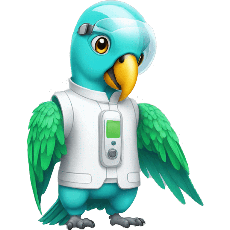 Parrot wearing a Cleanroom suit emoji