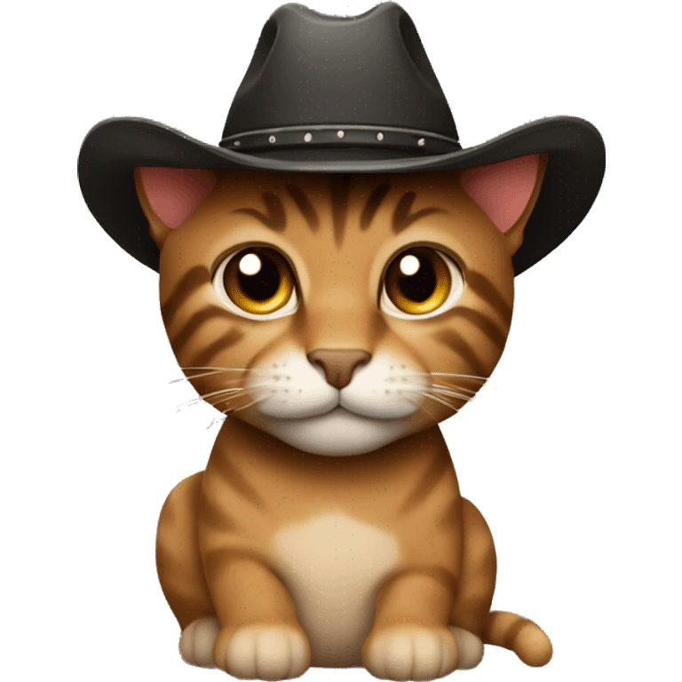 brown cat with black stripes has a cowboy hat on emoji