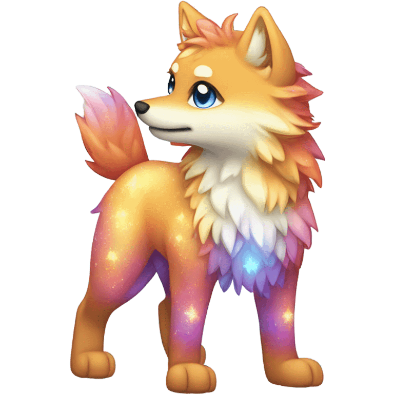 Colorful Shiny Sparkly Fionbri-Falvie-sparkle-wolf-sona full body with intricate markings emoji