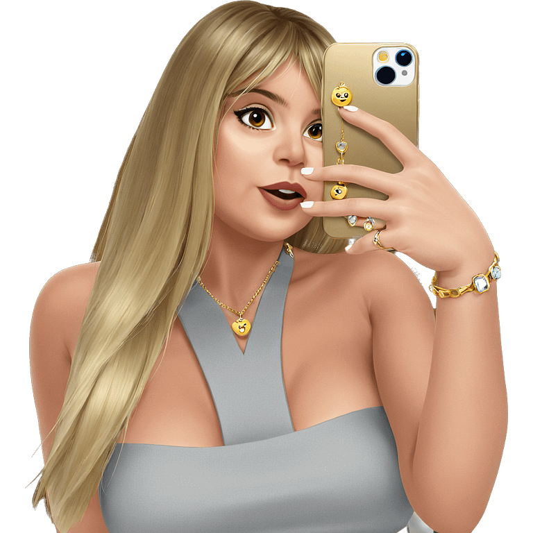 blonde girl taking selfie with jewelry emoji