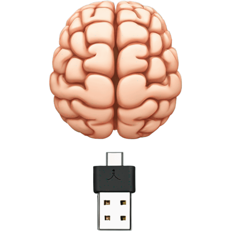 USB cable connected to human brain emoji