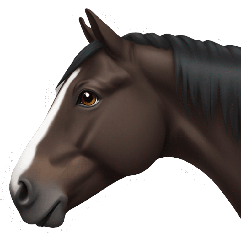 Dark Brown horse with dark brown mane and small white marking on head emoji