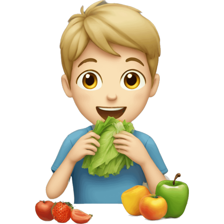 Young boy eating healthy food emoji