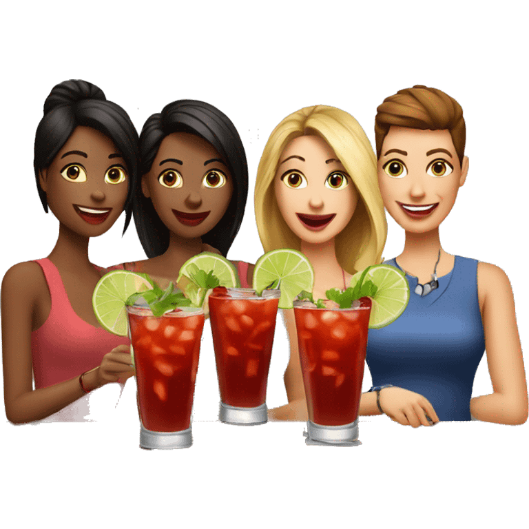 4 friends drinking Bloody Mary cocktails at the bar emoji