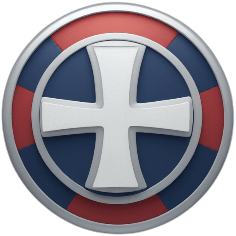 badge, lower half red,upper half navy blue, white cross in the middle emoji