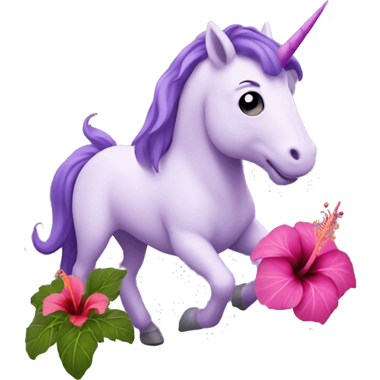 Purple unicorn with hibiscus  emoji