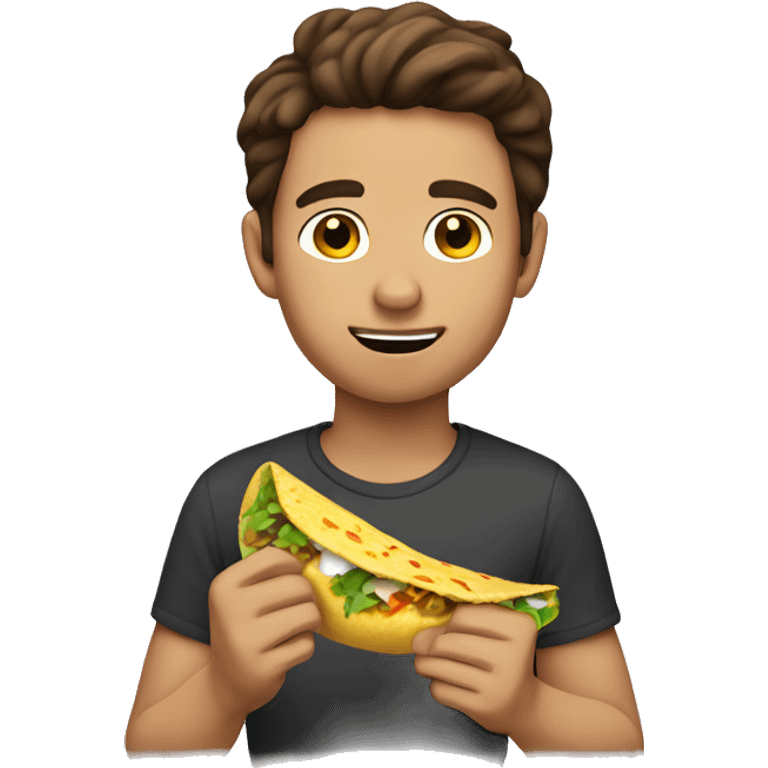 Brown haired young man with no beard eating taco emoji