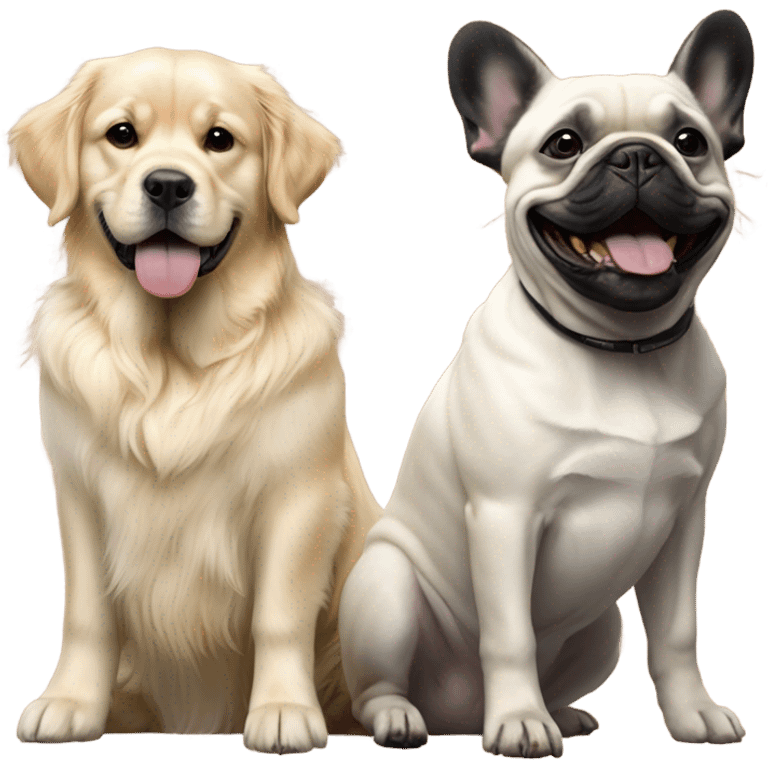 English cream golden retriever and a black french bulldog as best friends emoji