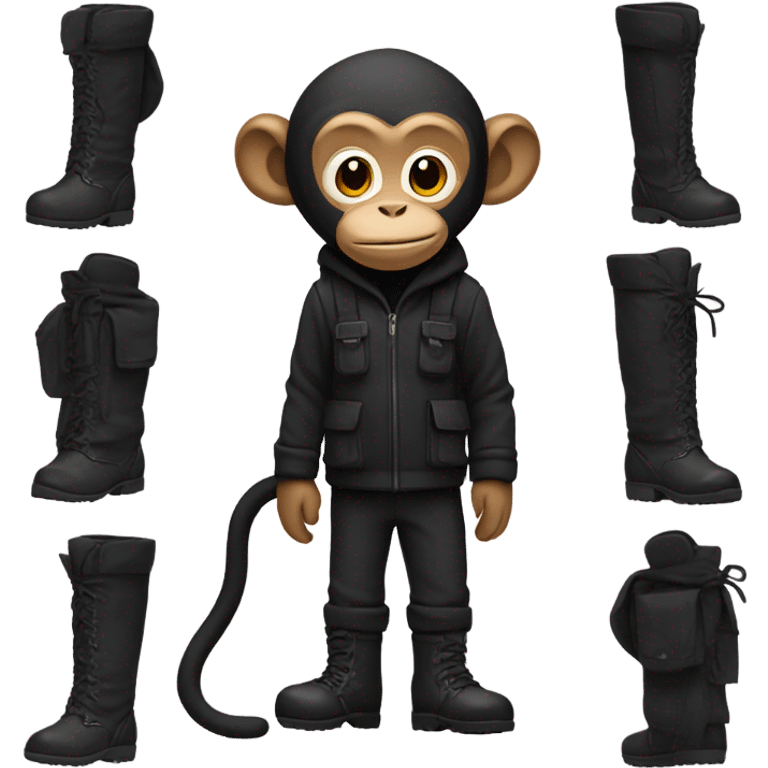 Monkey wearing black clothes black winter boots and a black backpack emoji