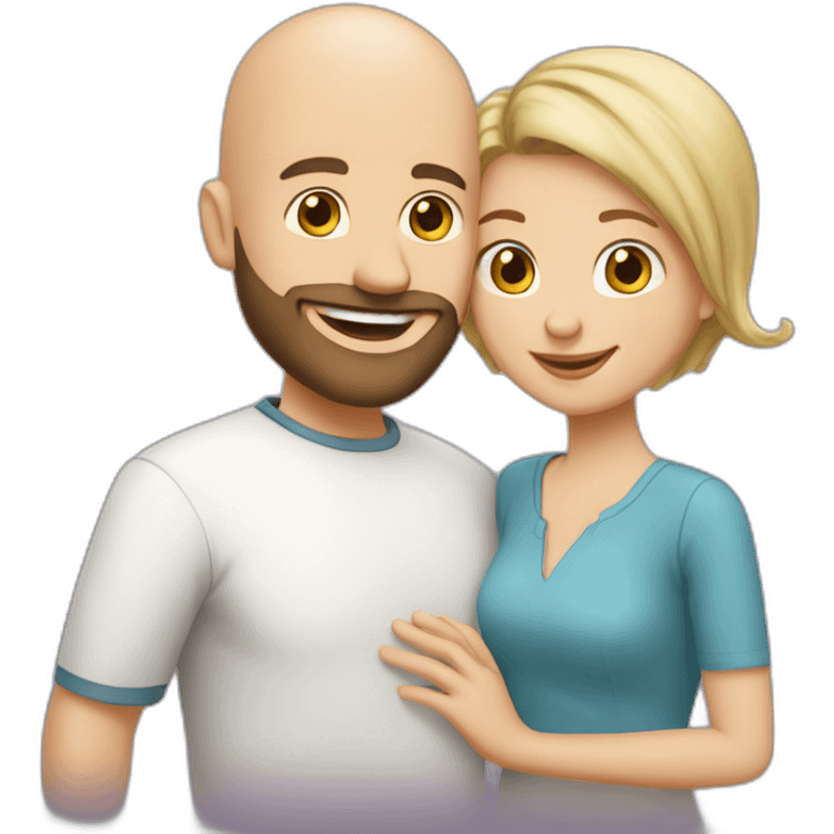 Happy-secret-couple-bald-guy-with-beard-with-shorthaired-brunette-girl emoji