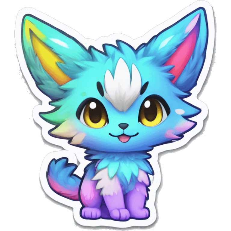 Anthro Fluffy Cool Cute Magical Elemental Shiny Colorful Neon Vibrant Colors Sparkle Kemono-style Chibi Fantasy-Animal-Fakémon-Pokémon-Hybrid Fur Sona Aesthetic Full Body Sticker emoji